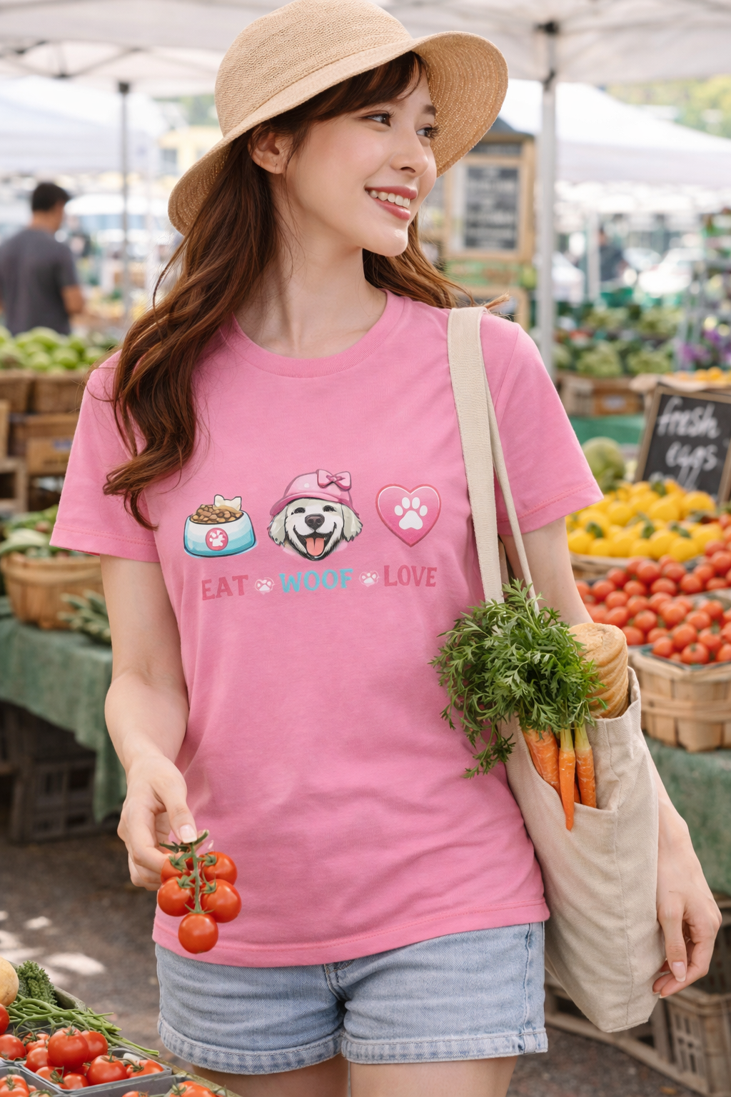 "Eat Love Woof" Girl Dog Women's T-Shirt