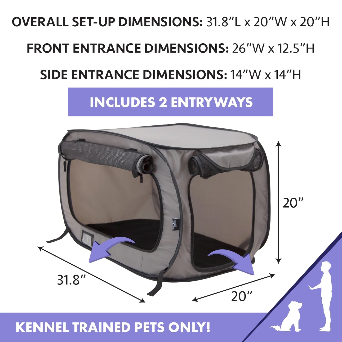 Medium Soft-Sided Pop-Open Cat & Dog Travel Kennel, Gray