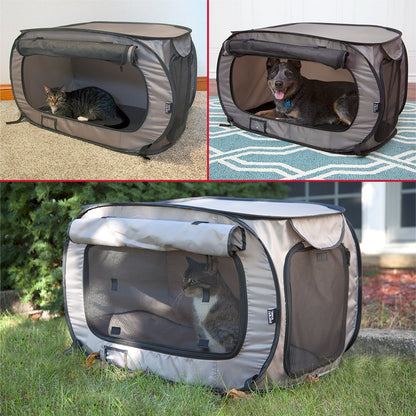 Medium Soft-Sided Pop-Open Cat & Dog Travel Kennel, Gray