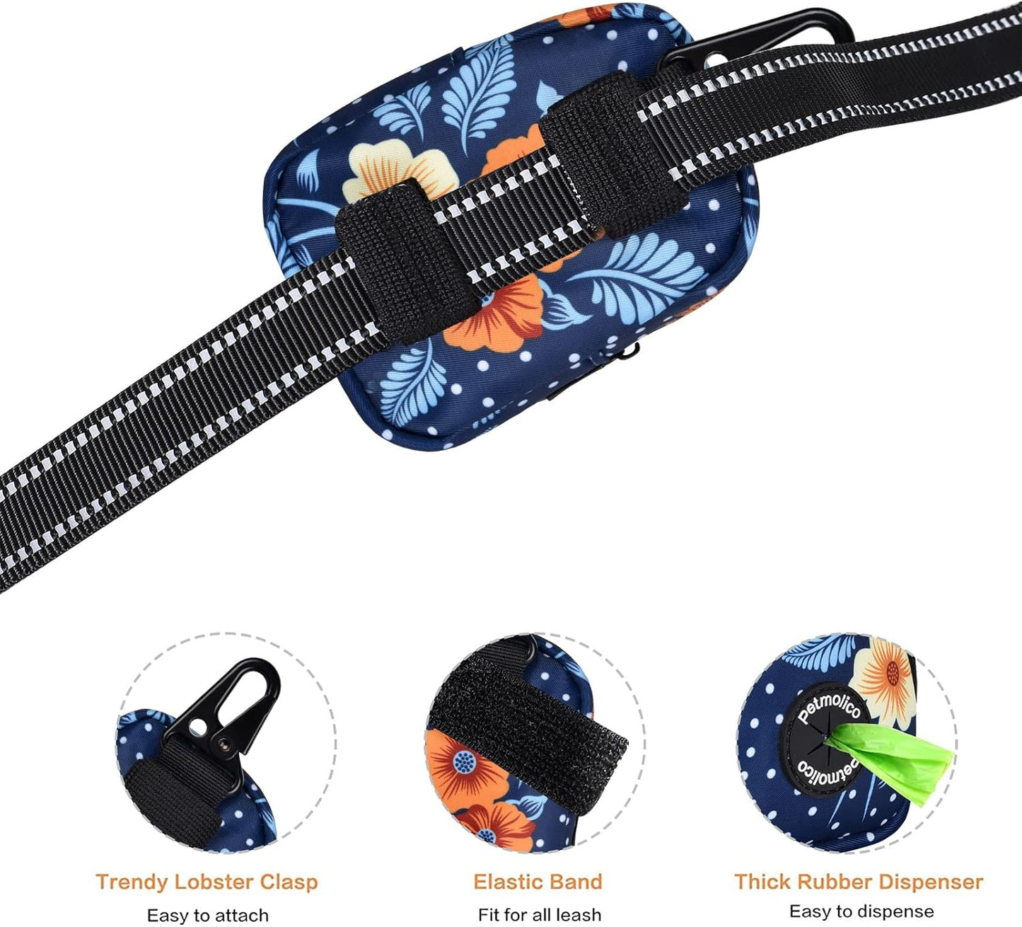 Dog Poop Bag Holder Treat Pouch for Dog Leash, Dog Waste Bag Dispenser Treats Storage Holder Training Pouch with Clip, Blue Dots & Flower