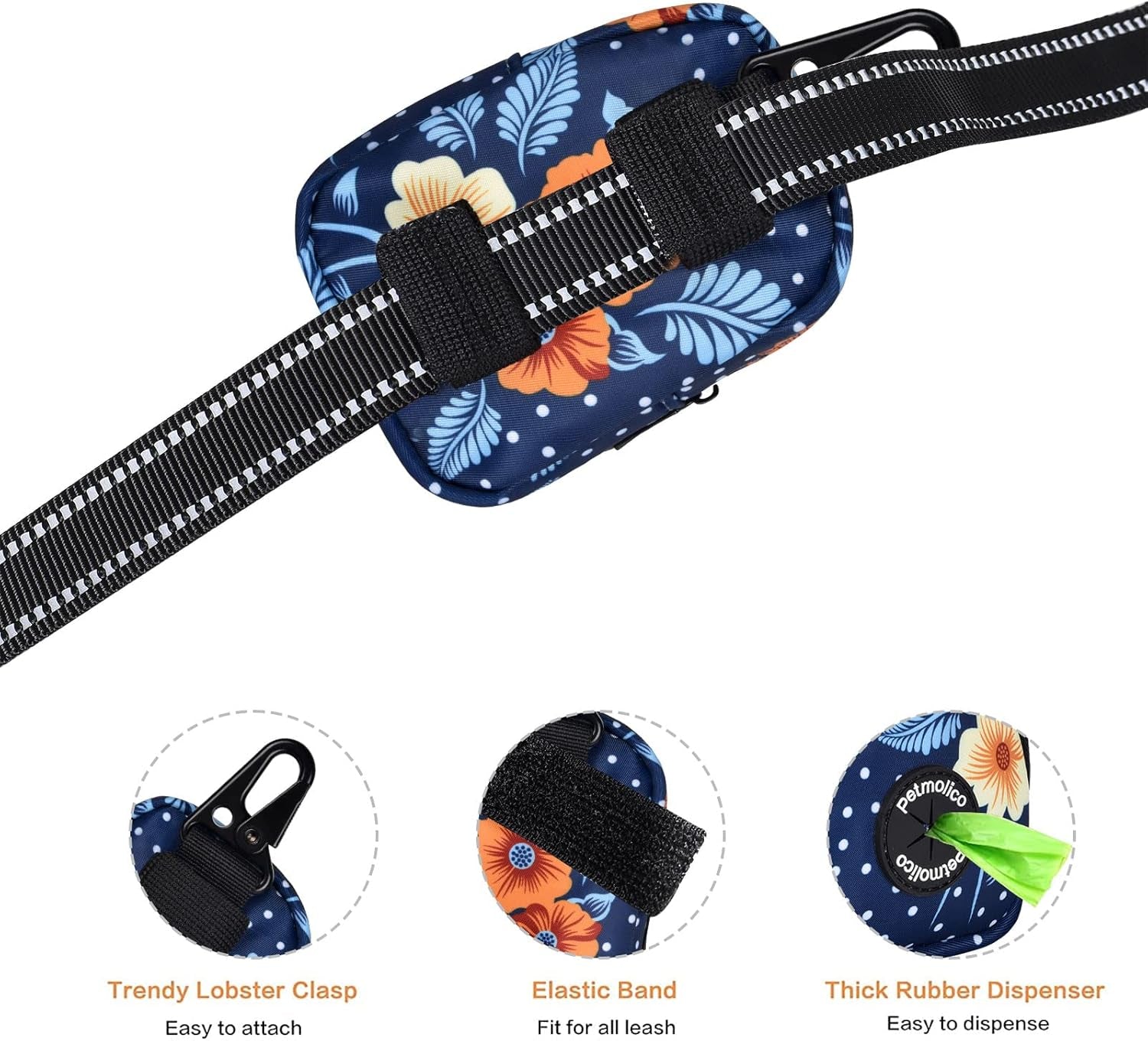 Dog Poop Bag Holder Treat Pouch for Dog Leash, Dog Waste Bag Dispenser Treats Storage Holder Training Pouch with Clip, Blue Dots & Flower