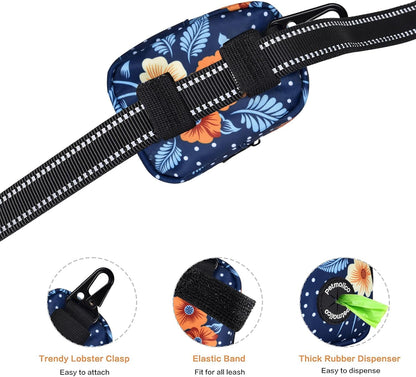 Dog Poop Bag Holder Treat Pouch for Dog Leash, Dog Waste Bag Dispenser Treats Storage Holder Training Pouch with Clip, Blue Dots & Flower