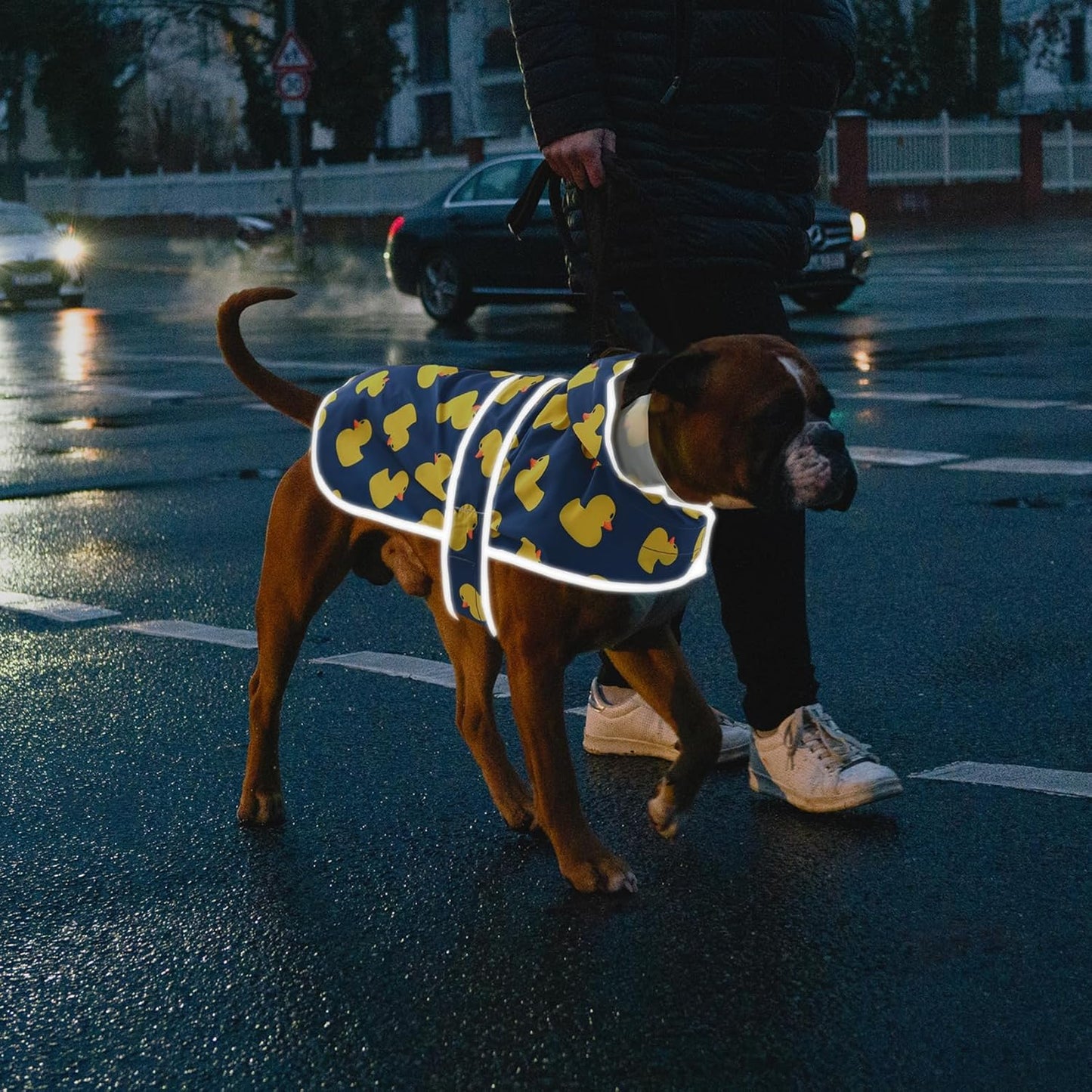 Dog Raincoat for Large Dogs Waterproof Jacket Hooded Rain Coats with Reflective Strips Leash Hole & Poncho Adjustable Fit (Duck,Xxl)