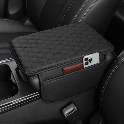 Car Center Console Cover Leather Armrest Cover Cushion with 2 Storage Bags Universal Car Armrest Seat Box Pad Car Interior Accessories Protector for Most Vehicle, Black