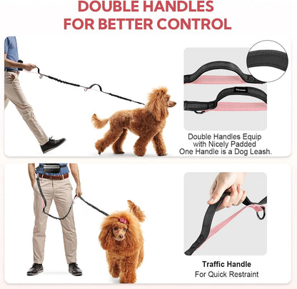 Hands Free Dog Leash with Pouch, Double Leash for Two Dogs, Retractable Dog Leashes with Double Padded Handles, for Running, Walking Accessories