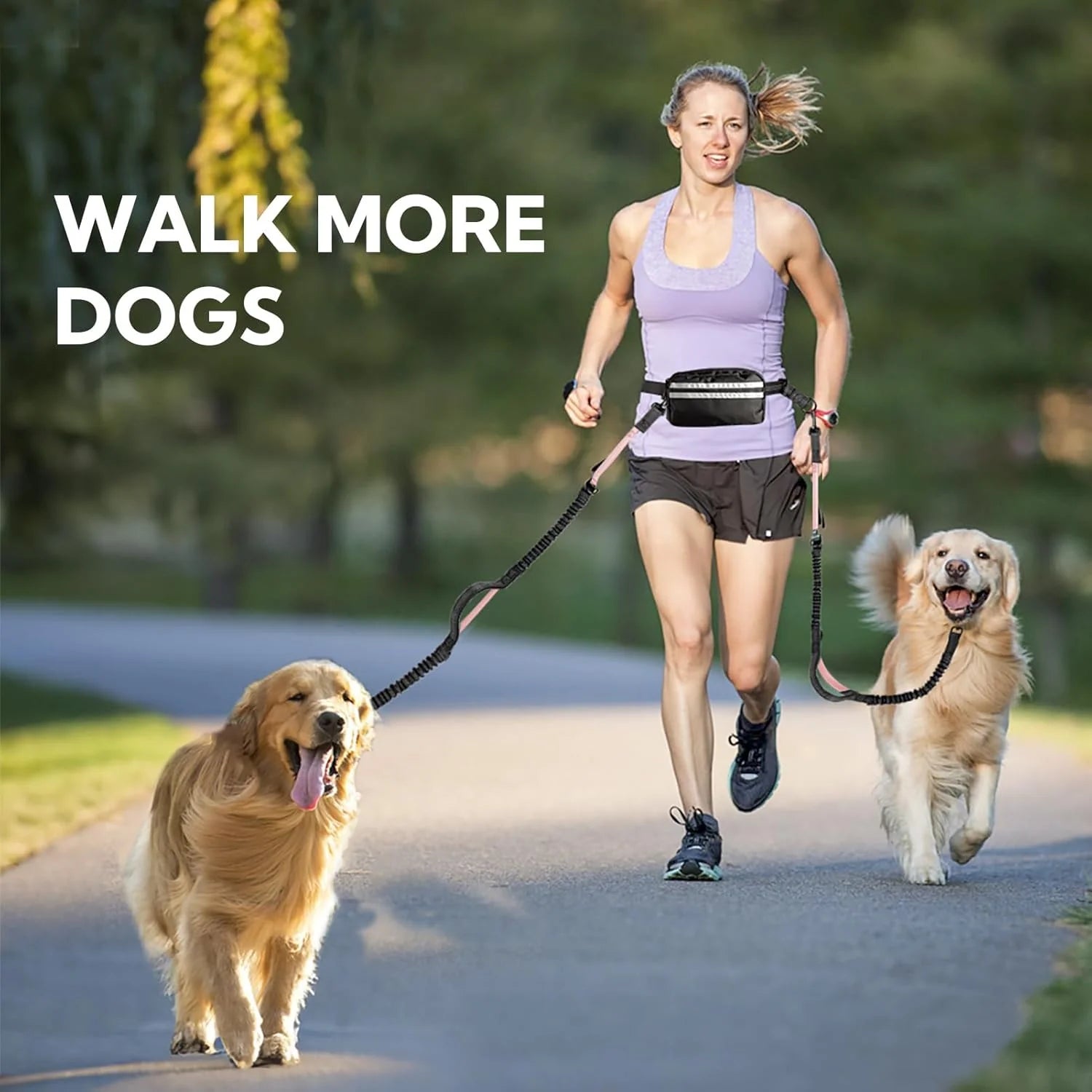 Hands Free Dog Leash with Pouch, Double Leash for Two Dogs, Retractable Dog Leashes with Double Padded Handles, for Running, Walking Accessories