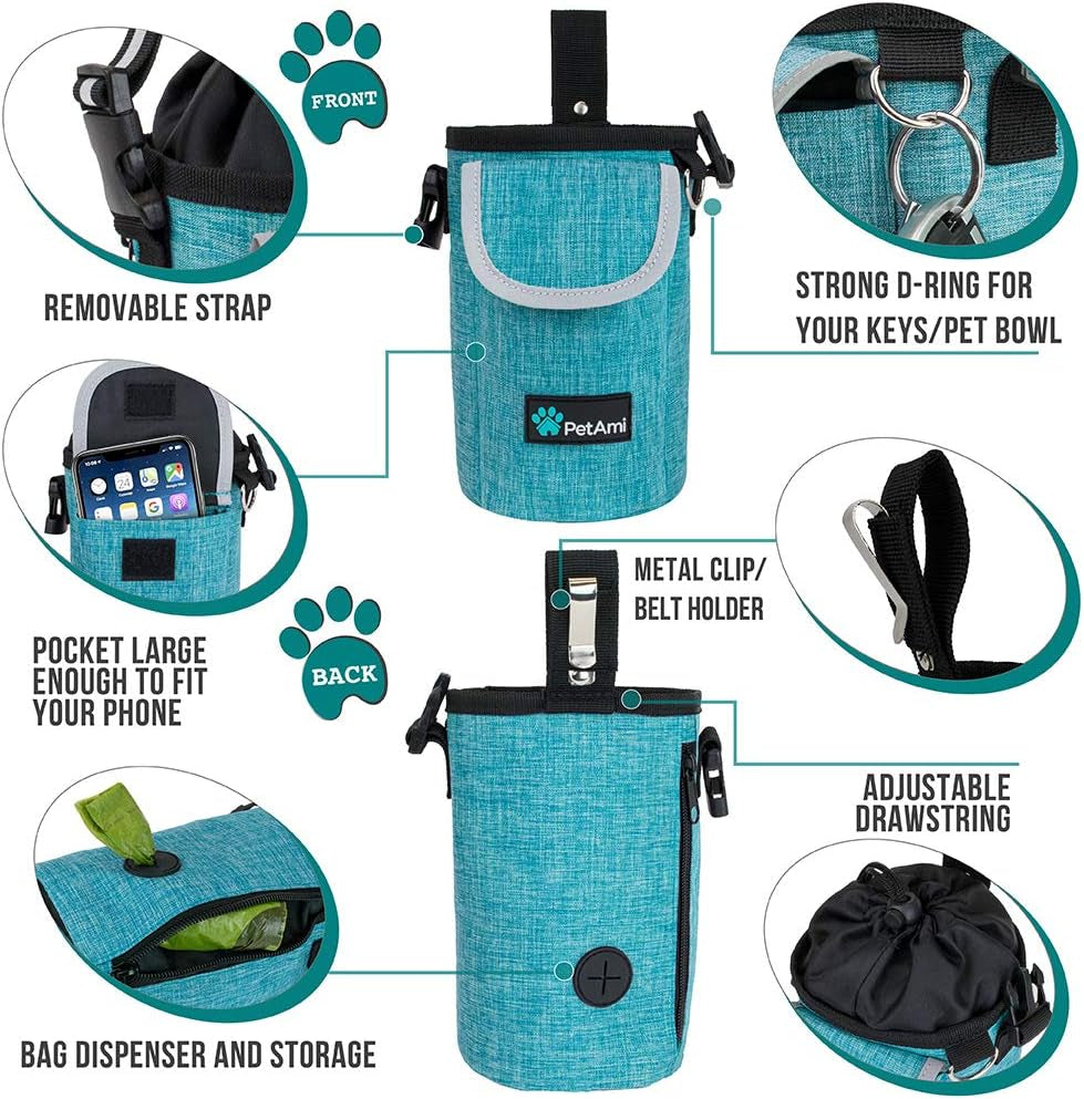Dog Treat Pouch, Large Dog Training Treat Bag with Adjustable Waist Belt, Built-In Poop Bag Dispenser & Multiple Storage Pockets, Hands-Free Dog Walking & Training Accessory (Sea Blue)