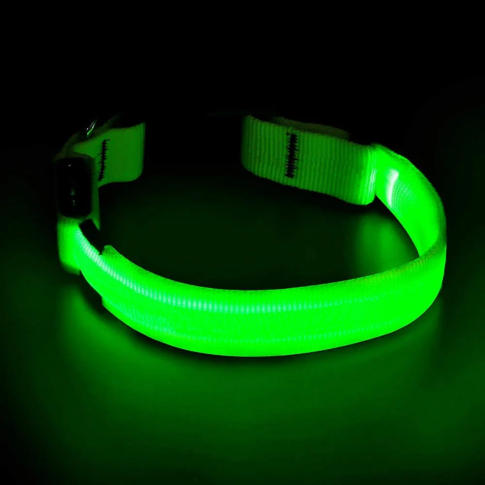 Led Lighted up Dog Collar Flashing 100% Waterproof USB Rechargeable Pet Dog Safety Collar Glow in the Dark Light-Up Neck Loop GREEN(14.56IN-18.11IN)