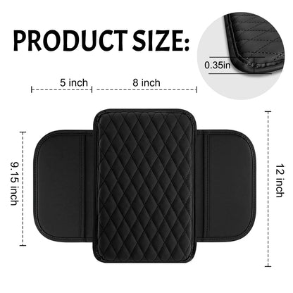 Car Center Console Cover Leather Armrest Cover Cushion with 2 Storage Bags Universal Car Armrest Seat Box Pad Car Interior Accessories Protector for Most Vehicle, Black