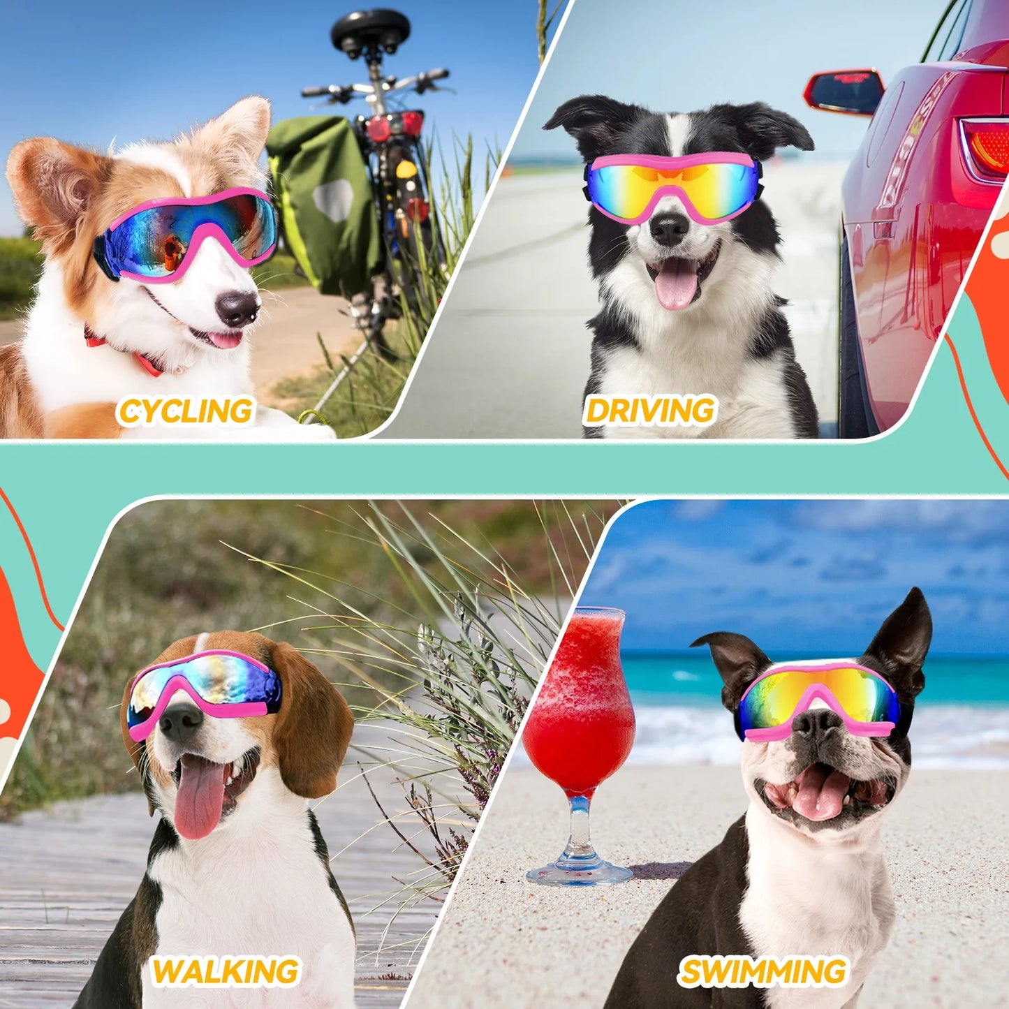 Dog Sunglasses Dog Goggles for German Shepherd Easy to Wear Motorcycle - Pink