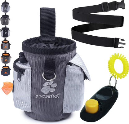Dog Treat Bag Treatnow Dog Treat Pouch, Training Pouch with Waist Belt & Clicker for Training & Walking, Waist Clip on Snack Fanny Pack for Pet, 3Cups, Grey