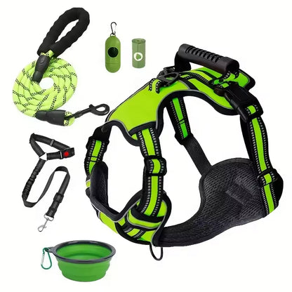 Dog Harness Strap Set, Car Seat Belt, Collapsible Bowl, Biodegradable Trash Bag Set For Dogs