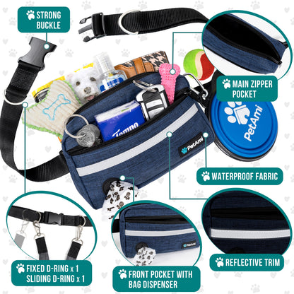 Hands Free Dog Leash, Dog Running Leash Belt for Walking Jogging, Dog Waist Zipper Pouch Fanny Pack with Poop Bag Dispenser, Dual Padded Handle Bungee Leash for Small Medium Large Dogs, Single