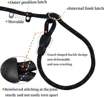 Slip Knot Leashes for Dog Training, 6 FT Black Comfortable Handle Dog Slip Leash for Control Dogs Lead Adjustable Slip Lead for Small Medium Large Dogs