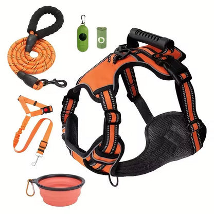 Dog Harness Strap Set, Car Seat Belt, Collapsible Bowl, Biodegradable Trash Bag Set For Dogs