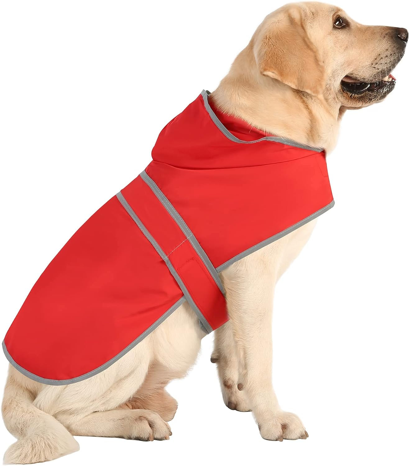 Dog Raincoat for Large Dogs Waterproof Jacket Hooded Rain Coats with Reflective Strips Leash Hole & Poncho Adjustable Fit (Red,L)