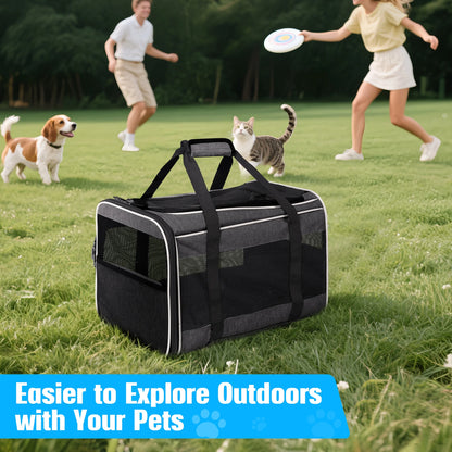 WFUN Rolling Pet Carrier with Wheels for Small Medium Dogs & Cats up to 20Lb for Travel Flight Camping Outdoor,Black