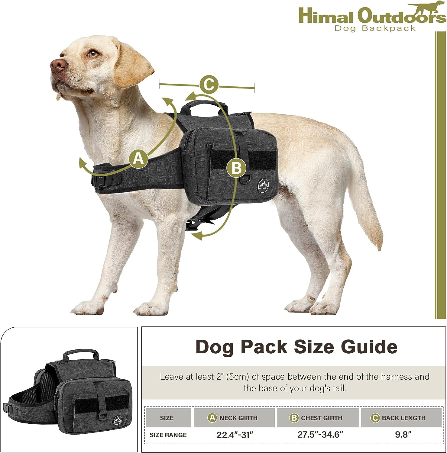 Dog Backpack & Saddle Bag, Tactical Hiking Backpack for Large Dogs with Side Pockets & Adjustable Strap