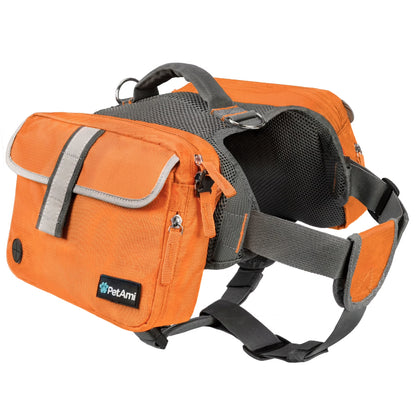 Dog Backpack Saddle Bag for Medium Large Dogs, Saddlebag for Dogs to Wear, Harness Saddlebag for Hiking with Reflective Safety Side Pockets, Vest Dog Pack for Camping Travel (Orange, Medium)