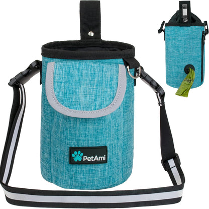 Dog Treat Pouch, Large Dog Training Treat Bag with Adjustable Waist Belt, Built-In Poop Bag Dispenser & Multiple Storage Pockets, Hands-Free Dog Walking & Training Accessory (Sea Blue)