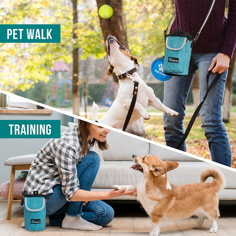 Dog Treat Pouch, Large Dog Training Treat Bag with Adjustable Waist Belt, Built-In Poop Bag Dispenser & Multiple Storage Pockets, Hands-Free Dog Walking & Training Accessory (Sea Blue)