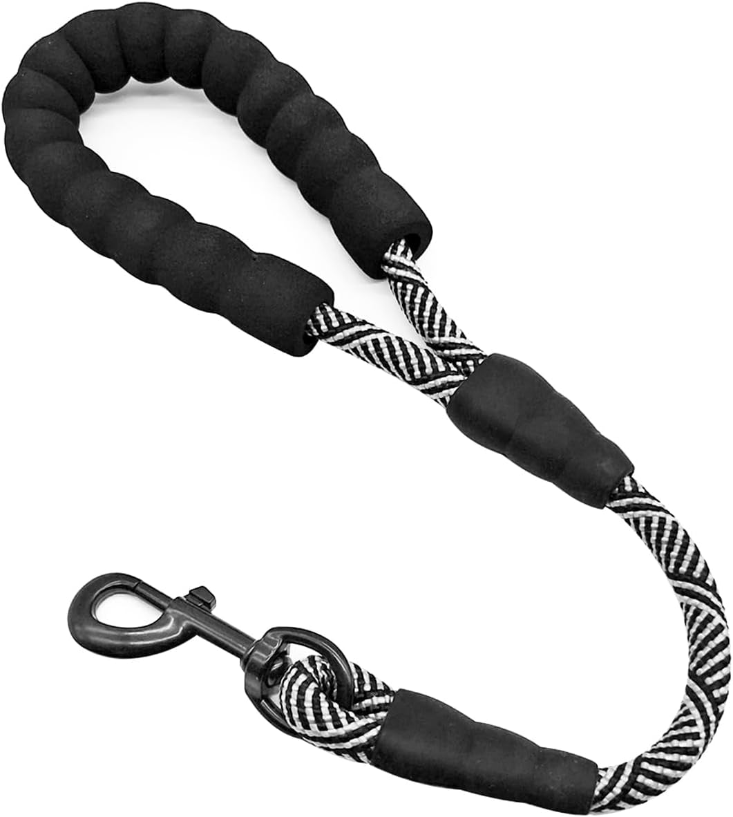 Short Dog Leash- 18 Inch Traffic Rope Dog Leash with Padded Handle- 1/2” Strong Nylon Tab for Medium Large Dogs Training Walking (Black)