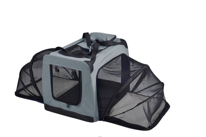 Pet Life ®  'Hounda Accordion' Metal Framed Soft-Folding Collapsible Dual-Sided Expandable Pet Dog Crate